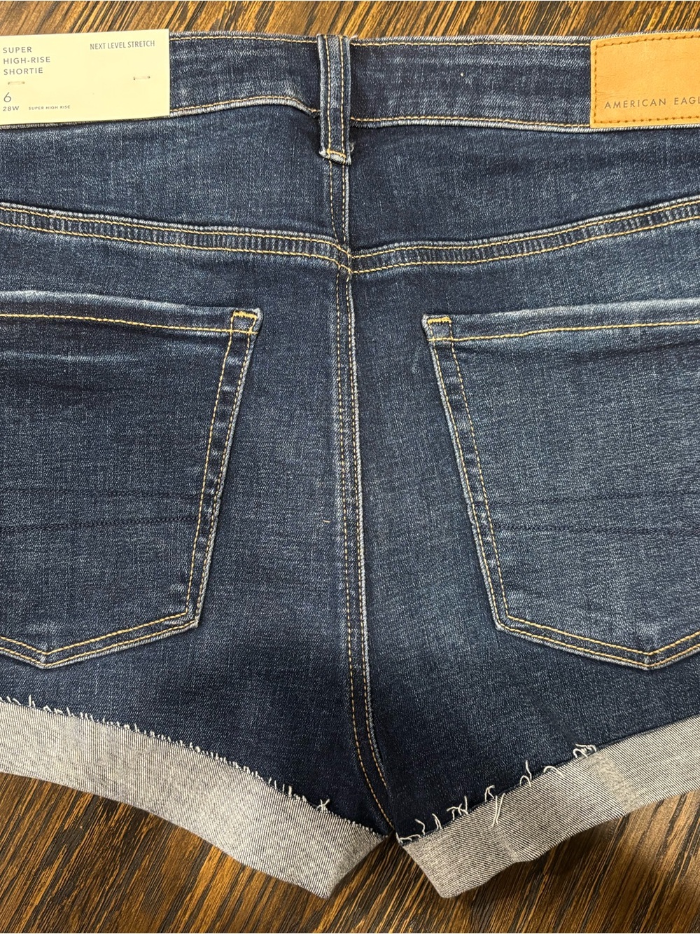 American Eagle Outfitters Women's Dark Indigo Rolled Hem Denim Shorts - Picture 2 of 4